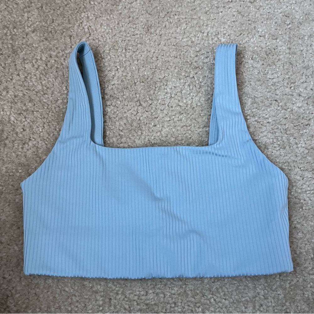 Girlfriend Collective Light Blue Ribbed Tommy Cropped Sports Bra Size XS Women - Picture 3 of 8